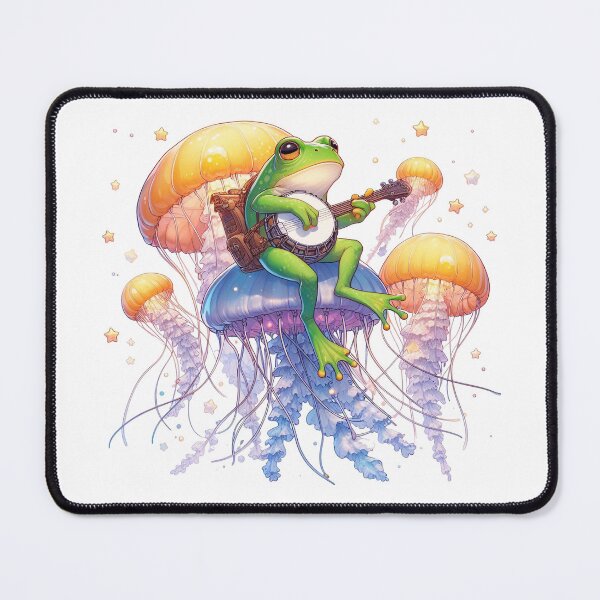 Item preview, Frog Playing Banjo On Magic Flying Jellyfish designed and sold by UnrealQuake.