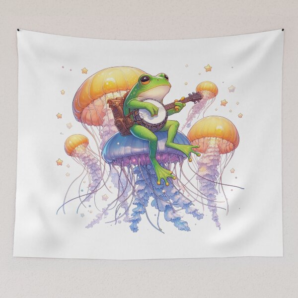 Item preview, Frog Playing Banjo On Magic Flying Jellyfish designed and sold by UnrealQuake.