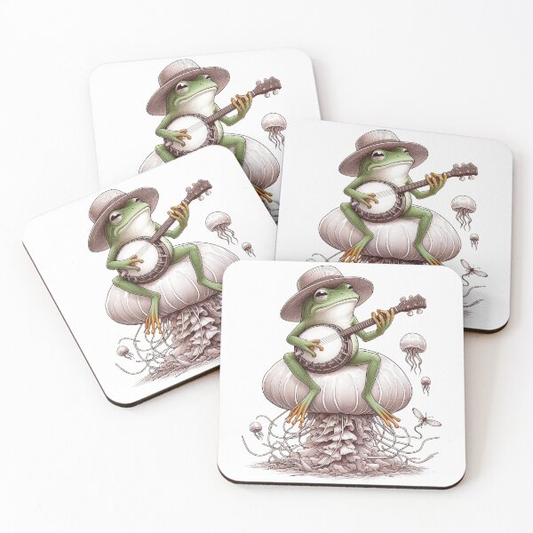 Item preview, Frog Playing Banjo On Magic Flying Jellyfish designed and sold by UnrealQuake.