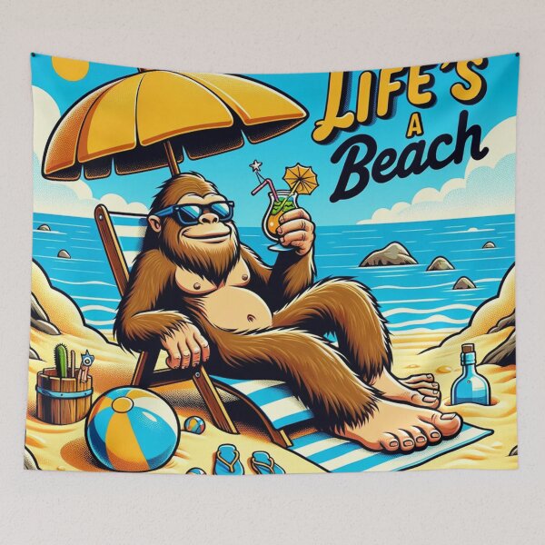 Item preview, Cartoon Bigfoot "Life's a Beach" designed and sold by Zestpond.