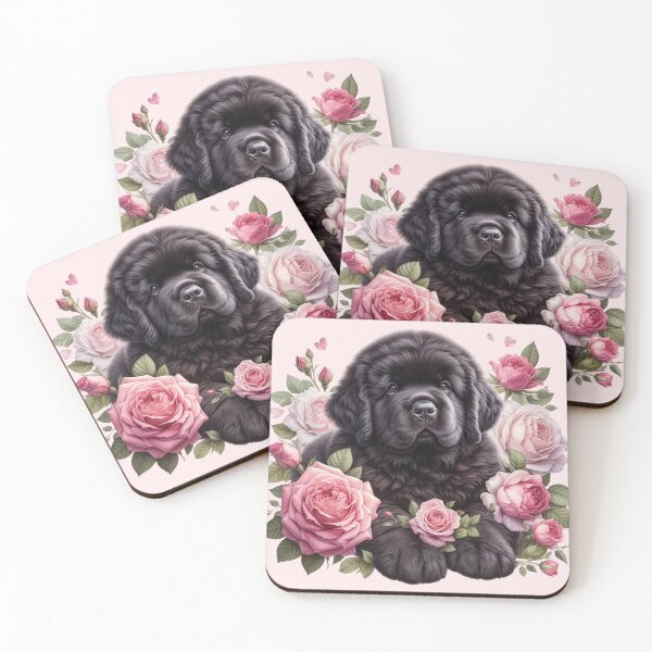 Item preview, Black Newfoundland Puppy with Roses Valentine's Day designed and sold by Animals-on-me.