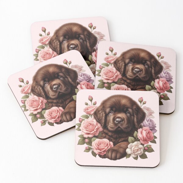 Item preview, Brown Newfoundland Puppy with Roses Valentine's Day designed and sold by Animals-on-me.