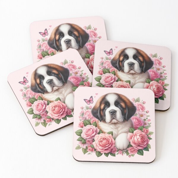 Item preview, Saint Bernard Puppy with Roses Valentine's Day designed and sold by Animals-on-me.