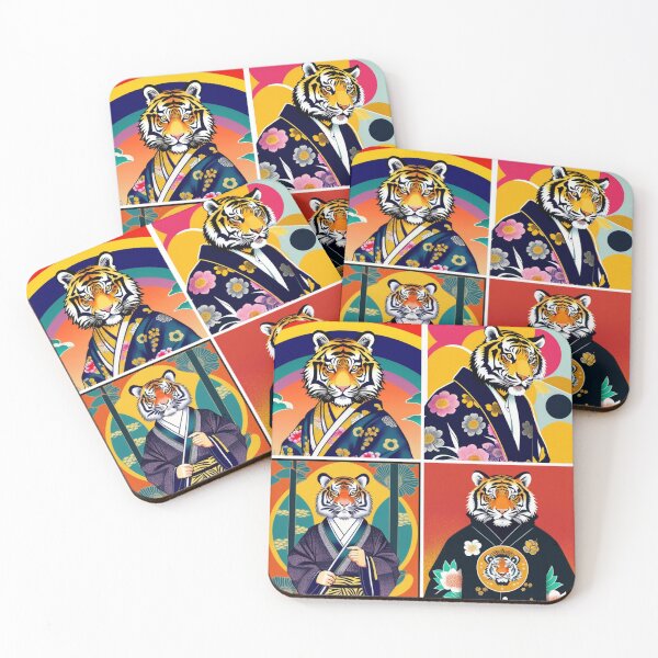 Item preview, Art board print  tigers in kimonos  designed and sold by Roxburylane.
