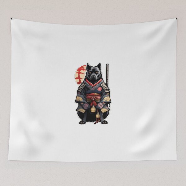 Item preview, Cute Japan samurai katana black dog designed and sold by KorArtStudio.