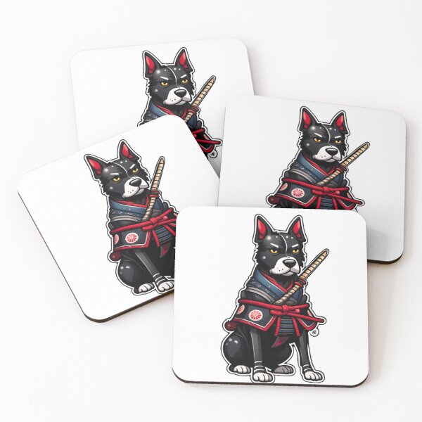 Item preview, Cute Japan samurai katana puppy black dog designed and sold by KorArtStudio.