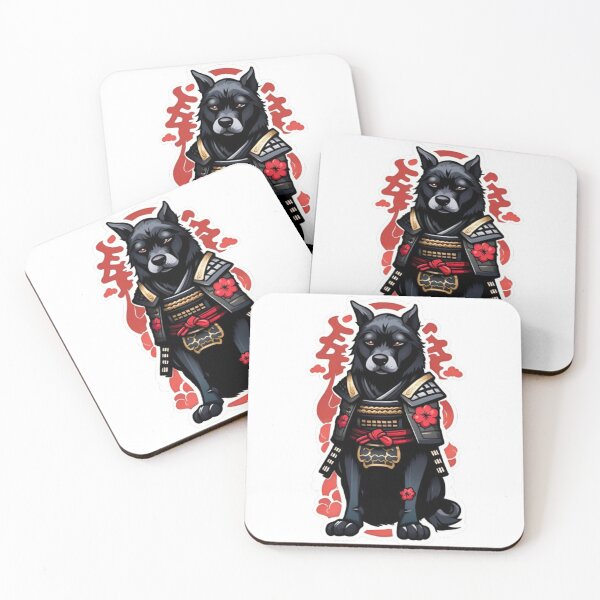 Item preview, Cool Japan samurai katana puppy black dog designed and sold by KorArtStudio.