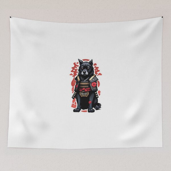 Item preview, Cool Japan samurai katana puppy black dog designed and sold by KorArtStudio.