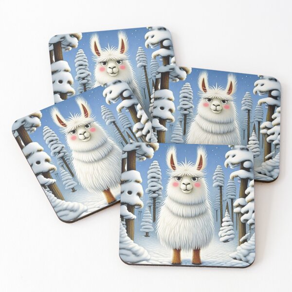 Item preview, Cute white fluffy llama on a winter walk in the forest. designed and sold by SaraSumi.
