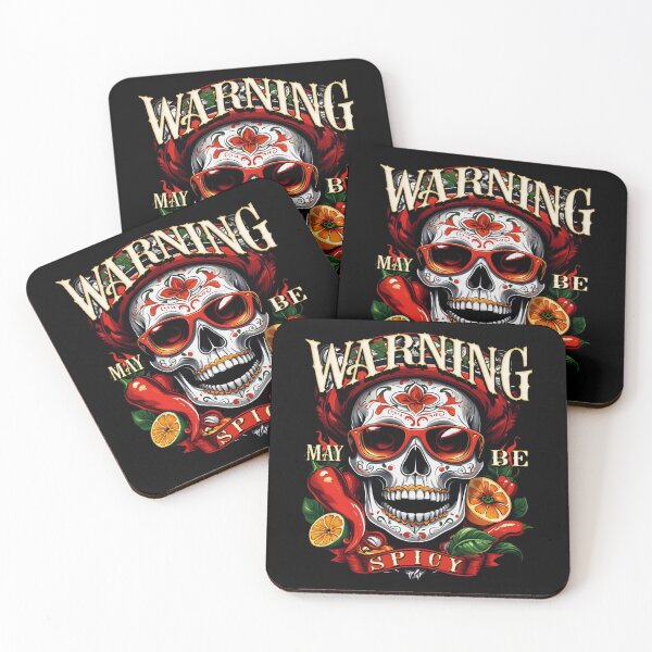 Item preview, Warning! Maybe Spicy! Biker Dia de Fuego Sugar Skull Biker Chilies Haberdasher Support designed and sold by SuriyaArts.