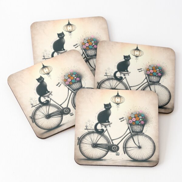 Item preview, Mystic Cat on Vintage Bicycle Art designed and sold by inkArtistryfine.