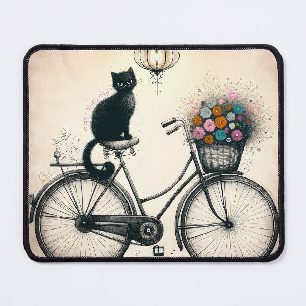 Item preview, Mystic Cat on Vintage Bicycle Art designed and sold by inkArtistryfine.