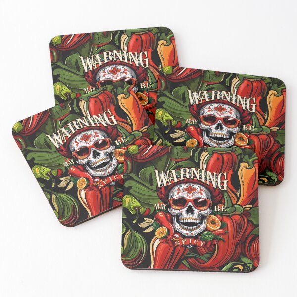 Item preview, Warning! Maybe Spicy! Biker Dia de Fuego Sugar Skull Biker Chilies Haberdasher Support designed and sold by SuriyaArts.