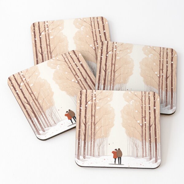 Item preview, Winter wonderland, couple in snow, aspen trees, forest, romantic, anniversary, wedding, kawaii style designed and sold by changingshores.