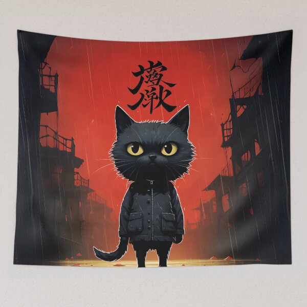 Item preview, Noir Cat in Rainy Cityscape designed and sold by inkArtistryfine.