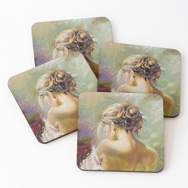 Item preview, Female dreamer in a white dress with bare back, painting designed and sold by clon-dot-net.