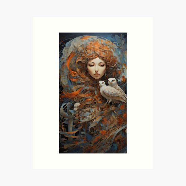 Item preview, Ephemeral Woman Holding Owls Dreamscape designed and sold by WANBASTEN.