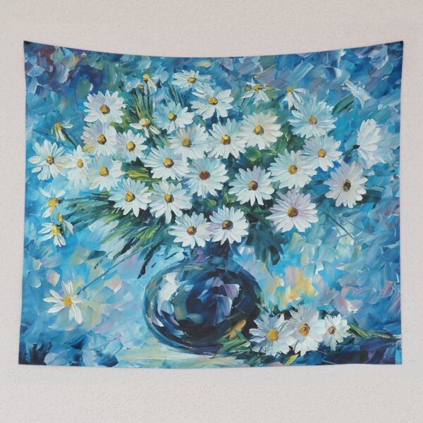 Item preview, Daisies in a vase on a blue background, painting designed and sold by clon-dot-net.