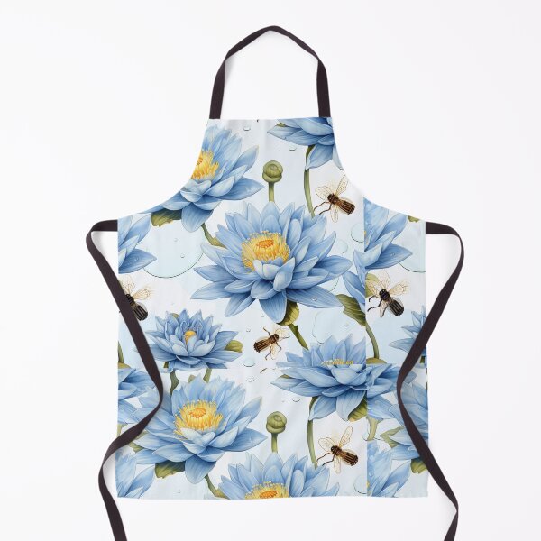Item preview, Blue lotus in a pond with bees seamless pattern designed and sold by ThaiArtShop.
