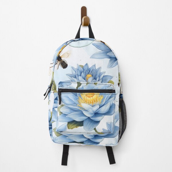 Item preview, Blue lotus in a pond with bees seamless pattern designed and sold by ThaiArtShop.
