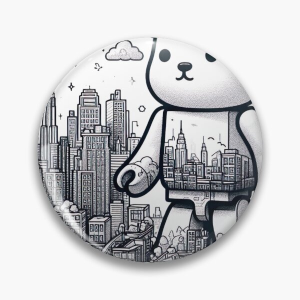 Item preview, "Adorable Bearbrick Cityscape: Cute Bearbrick and White Ink Urban Drawing" designed and sold by Huycao211.