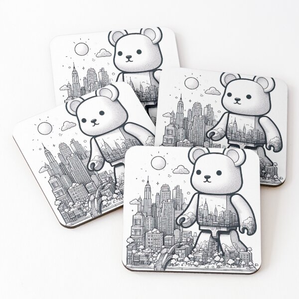 Item preview, "Adorable Bearbrick Cityscape: Cute Bearbrick and White Ink Urban Drawing" designed and sold by Huycao211.