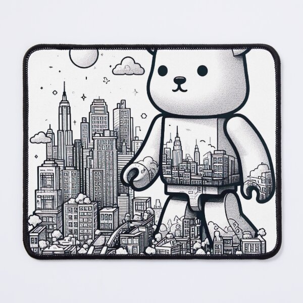 Item preview, "Adorable Bearbrick Cityscape: Cute Bearbrick and White Ink Urban Drawing" designed and sold by Huycao211.