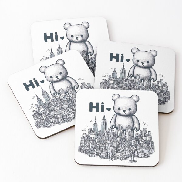 Item preview, "Adorable Bearbrick Cityscape: Cute Bearbrick and White Ink Urban Drawing" designed and sold by Huycao211.