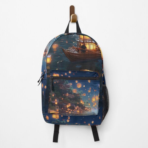 Item preview, Lanterns in and above lake with boats designed and sold by zand-n-zive.