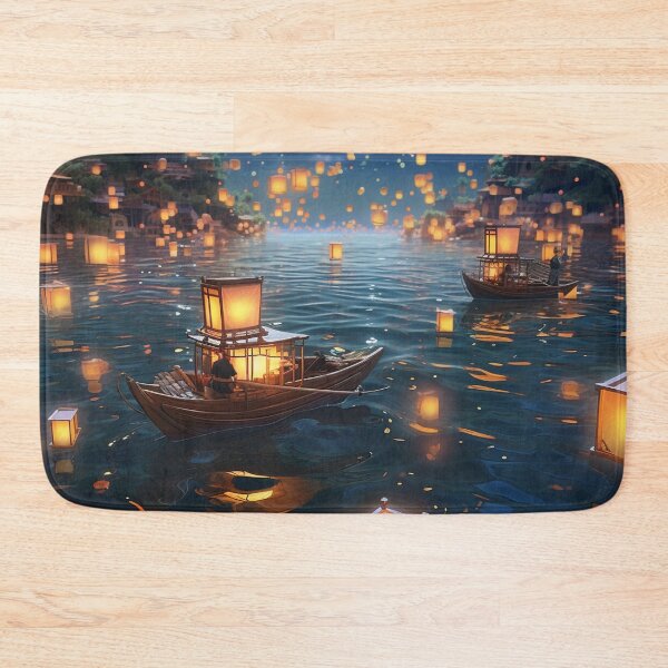 Item preview, Lanterns in and above lake with boats designed and sold by zand-n-zive.