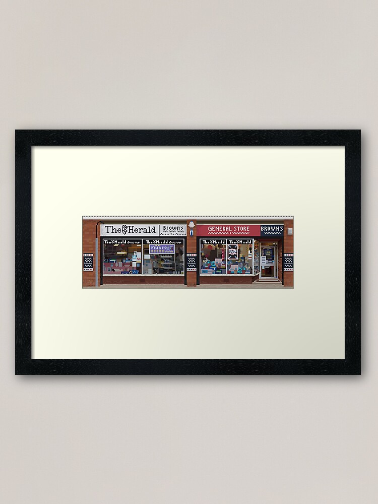 Thumbnail 1 of 7, Framed Art Print, Pixelart John Browns General Store, Merrylee, Glasgow designed and sold by TheRandomFactor.