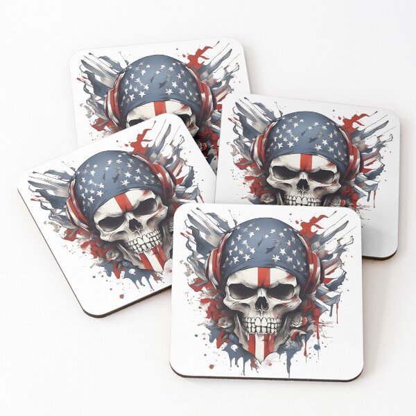 Item preview, Funny skull head with American flags T-shirt designed and sold by TimTeeVogue.