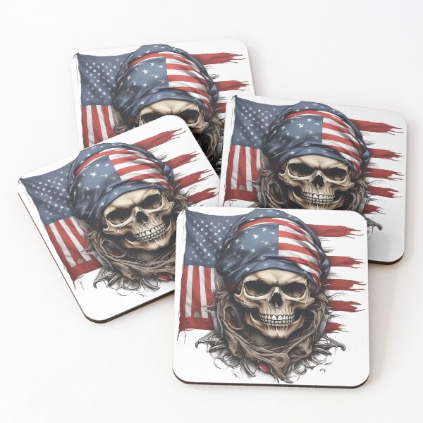 Item preview, Funny skull head with American flags T-shirt designed and sold by TimTeeVogue.