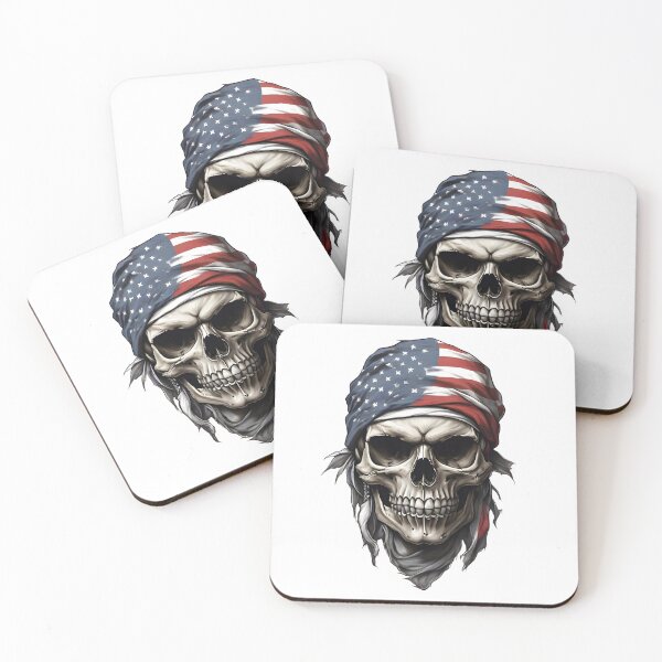 Item preview, Funny skull head with American flags T-shirt designed and sold by TimTeeVogue.