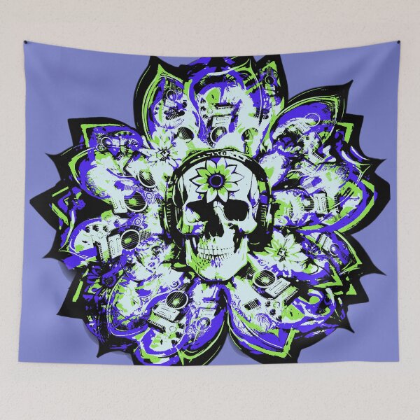 Item preview, Bold Blue & Green Guitar Skullflower | Rock & Roll Music Flower & Skull Graphic designed and sold by DopeStick.