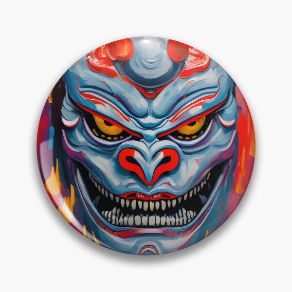 Artikelvorschau, Gruseliges und farbenfrohes japanisches Oni-Maskengemälde Nr. 01 entworfen und verkauft von Curious Cat.