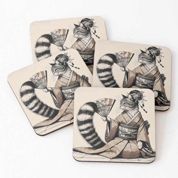 Item preview, Sophisticated Kitty in Kimono Holding Fan designed and sold by PictorialWhimsy.