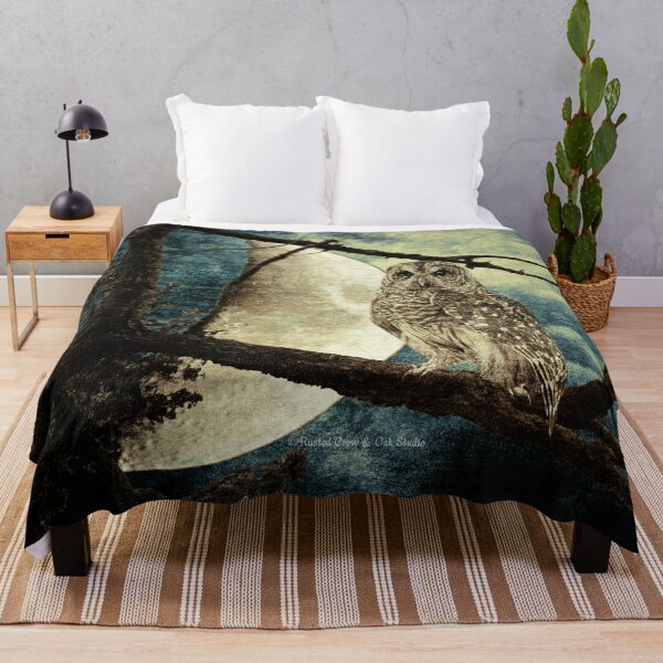 Item preview, Barred Owl Bird Night Moon Blue Tans Country Art A137 designed and sold by byNicol.
