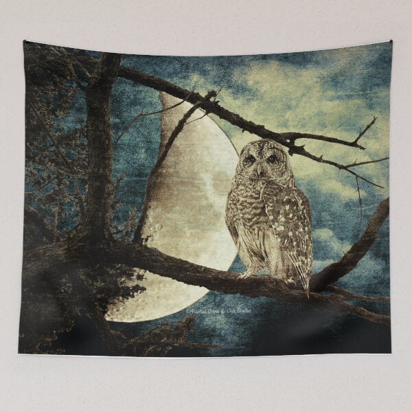 Item preview, Barred Owl Bird Night Moon Blue Tans Country Art A137 designed and sold by byNicol.