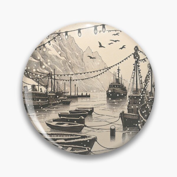 Item preview, Snowy Night at the Mountainous Harbor designed and sold by PictorialWhimsy.
