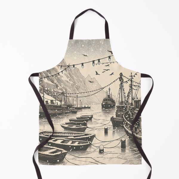 Item preview, Snowy Night at the Mountainous Harbor designed and sold by PictorialWhimsy.