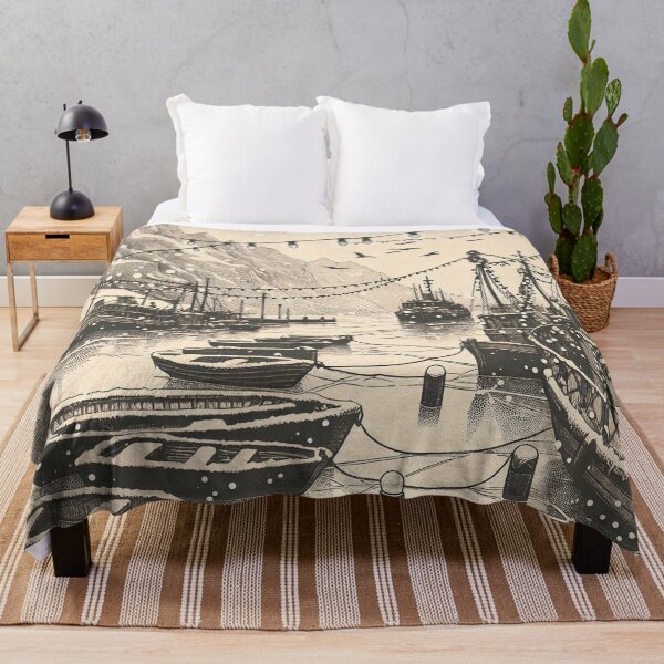 Item preview, Snowy Night at the Mountainous Harbor designed and sold by PictorialWhimsy.