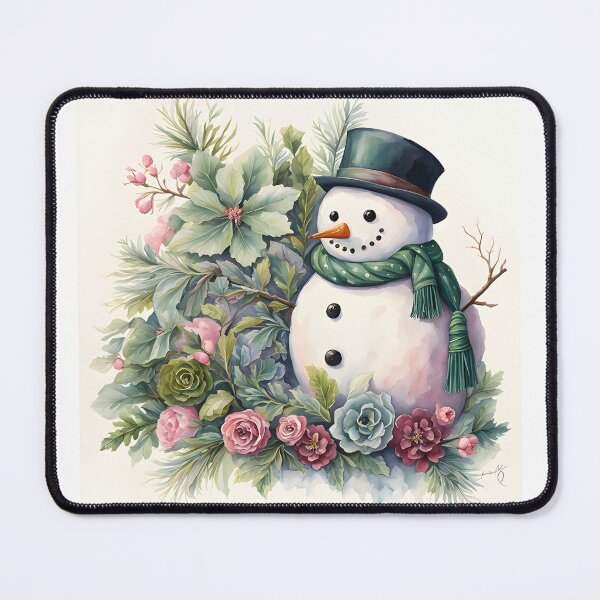 Item preview, Snowman in water color in shades of pink and green designed and sold by DesignsbyVelvet.