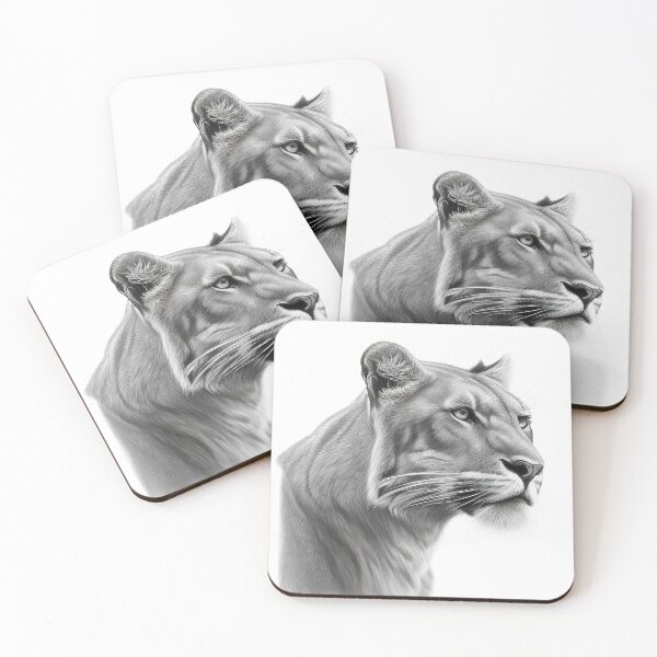 Item preview, Black and white lioness pencil drawing designed and sold by Pencil-Art.