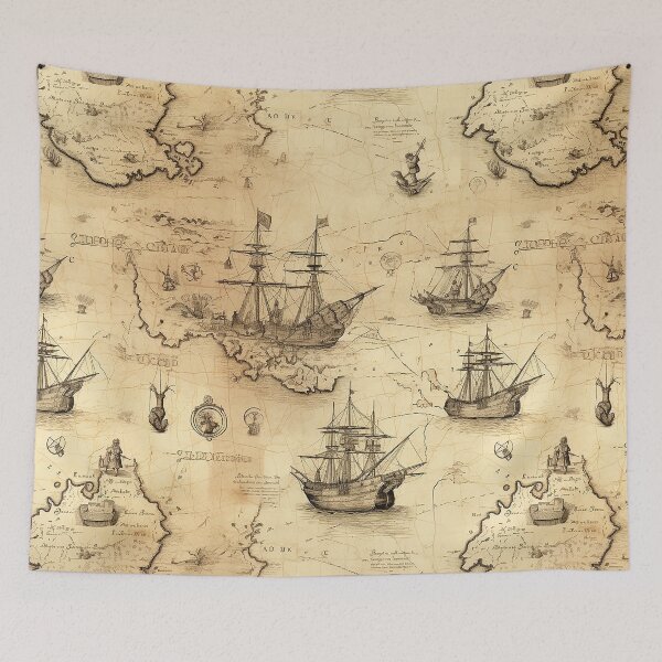 Item preview, Vintage Pirats map pattern designed and sold by Reichcorp.