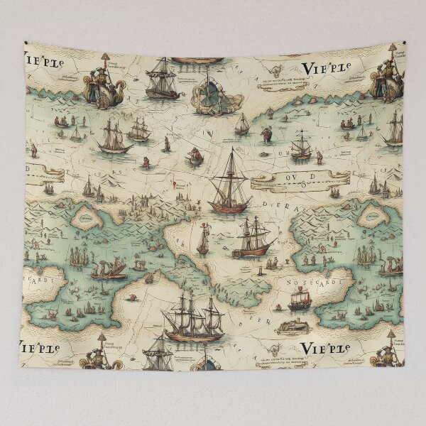 Item preview, Vintage Pirats map pattern designed and sold by Reichcorp.