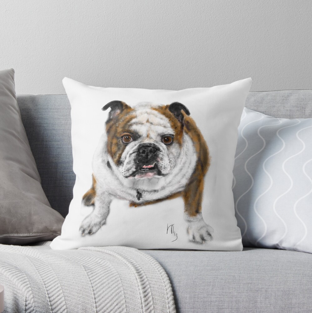 Stubborn Affectionate Bulldog Pup Throw Pillow