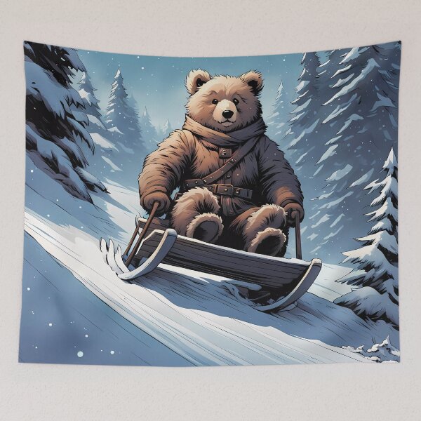 Item preview, Teddy on a sledge riding down a hill in the snow designed and sold by Colin Bentham.