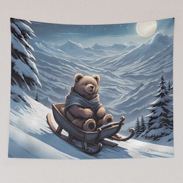 Item preview, Teddy on a sledge riding down a hill in the snow designed and sold by Colin Bentham.