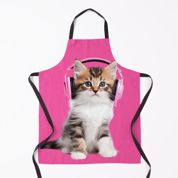 Item preview, a tricolor kitten wearing pink headphones and enjoying music, presented in high resolution at 300 dpi designed and sold by SOPIZiLA.